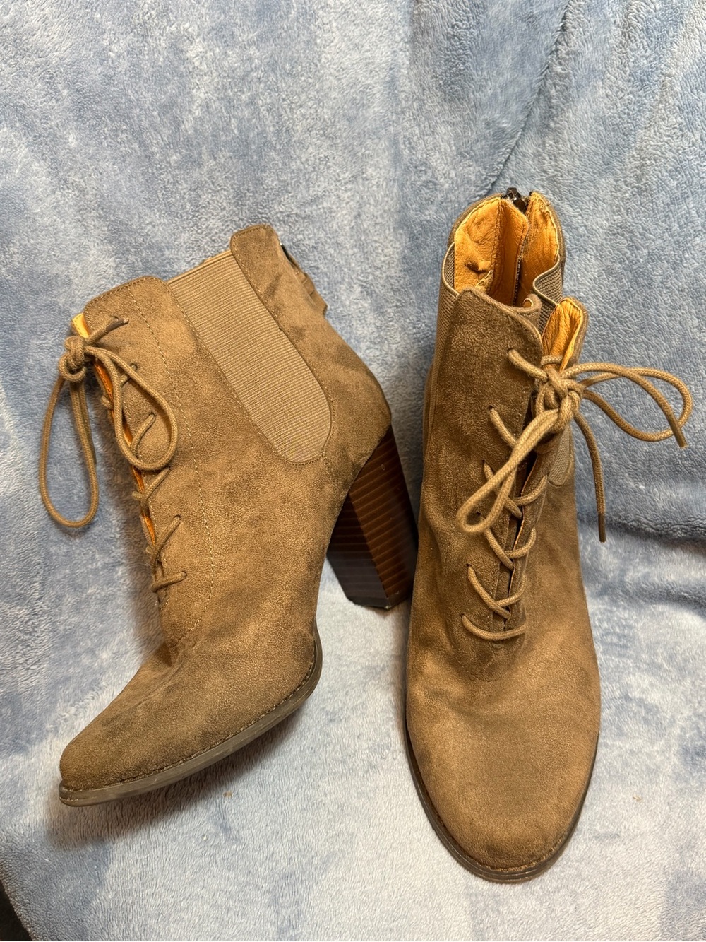 Suede Lace-Up Ankle Boots in Brown